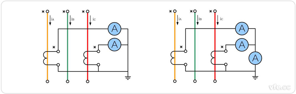 兩相不完全星形接線形式電流互感器接線圖