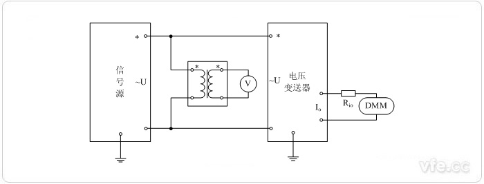 電流輸出型電壓變送器(電壓互感器擴展標準表量程) 電壓校準接線圖