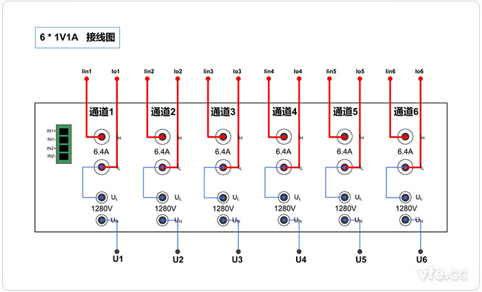 便攜式功率分析儀6*1V1A接線示意圖